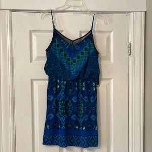 NWT Express Blue and Green Smocked Sundress size Small